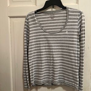 Polo by Ralph Lauren wide neck white and grey striped t-shirt